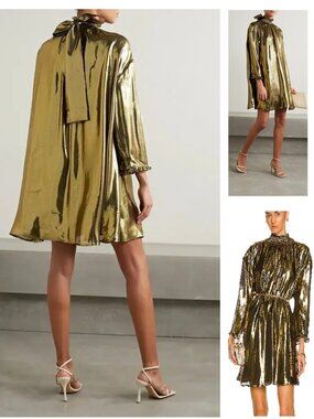 NEW $595 RHODE PRIYA METALLIC SILK BLEND TRAPEZE STYLE MINI DRESS #8 SIZE XS/S